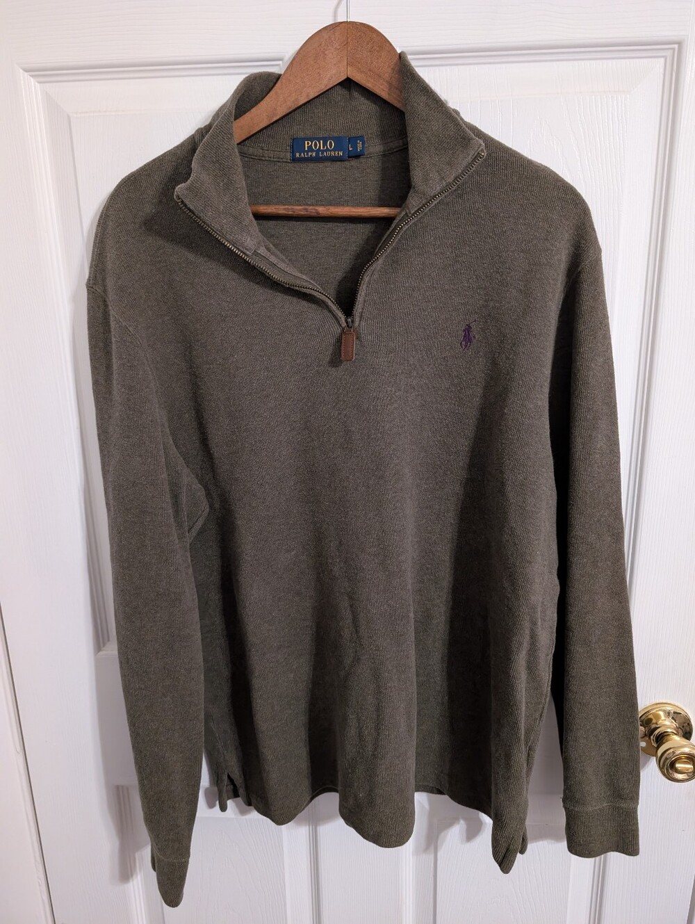 Polo Ralph Lauren Mens Sweater Green Cotton 1/4 Zip Pulover Top Size Large